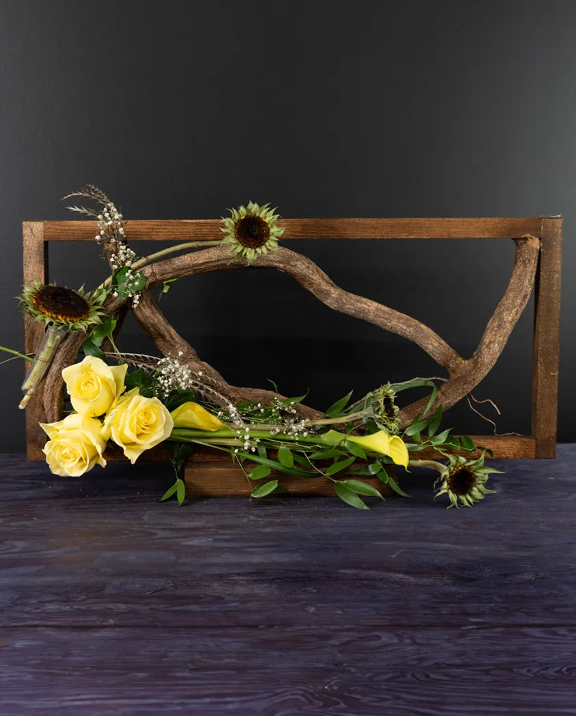contemporary wood frame with flowers for sympathy floral arrangements by bloombudz in Paragould, AR