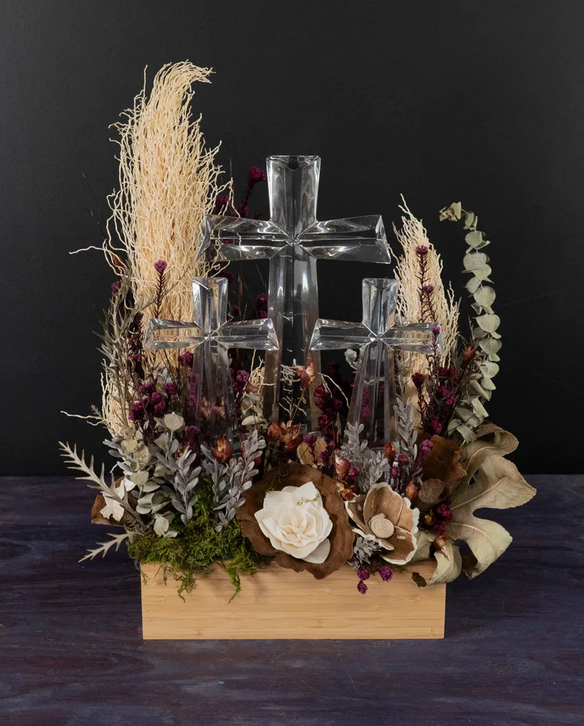 preserved floral arrangement with crystal crosses from bloombudz in Paragould, AR
