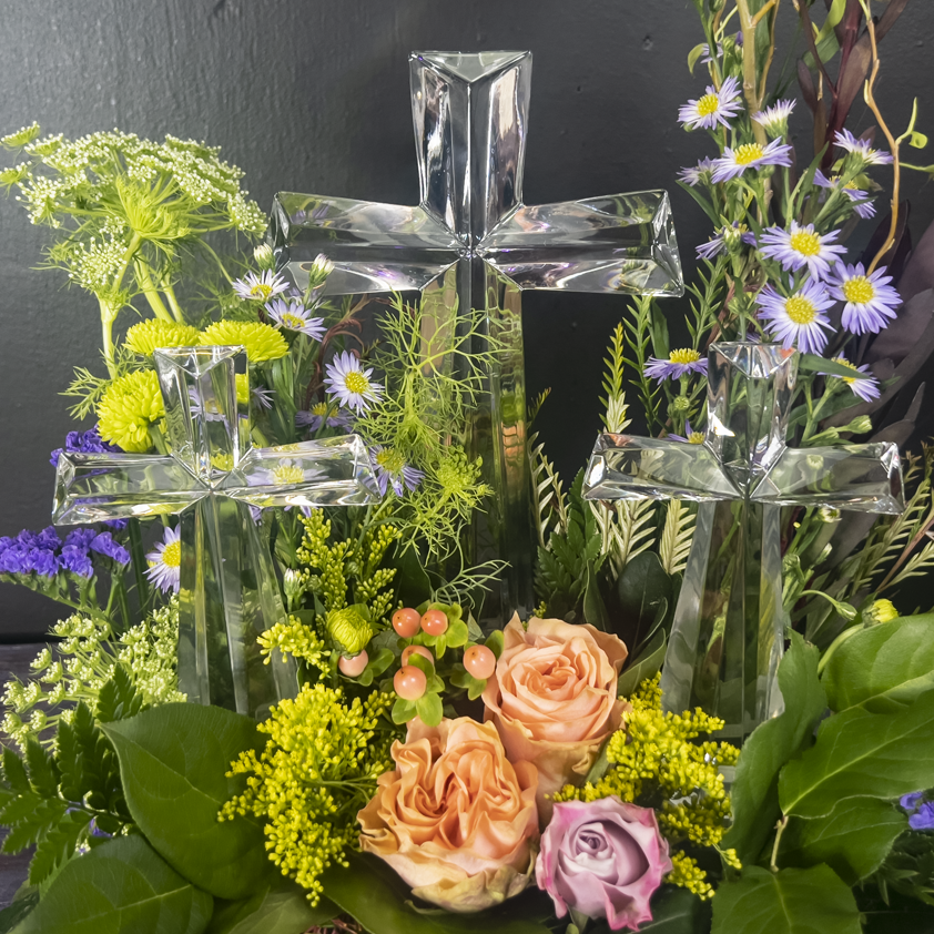 Trinity of Grace sympathy floral arrangement from bloombudz in Paragould, AR