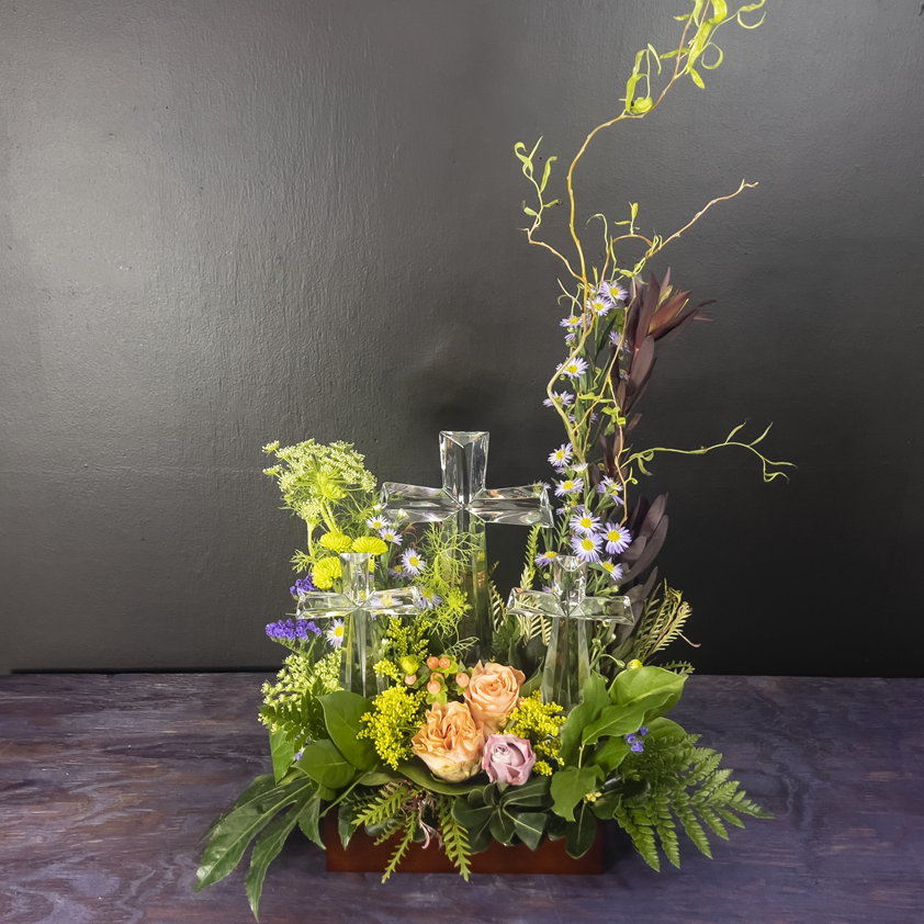 Trinity of Grace sympathy floral arrangement from bloombudz in Paragould, AR