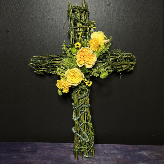 cross with blooms sympathy floral arrangement from bloombudz in Paragould, AR