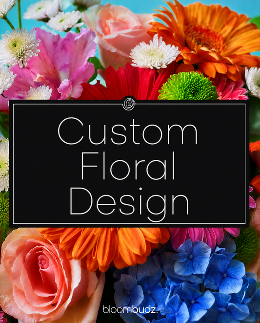 bright floral background with the text Custom Floral Design