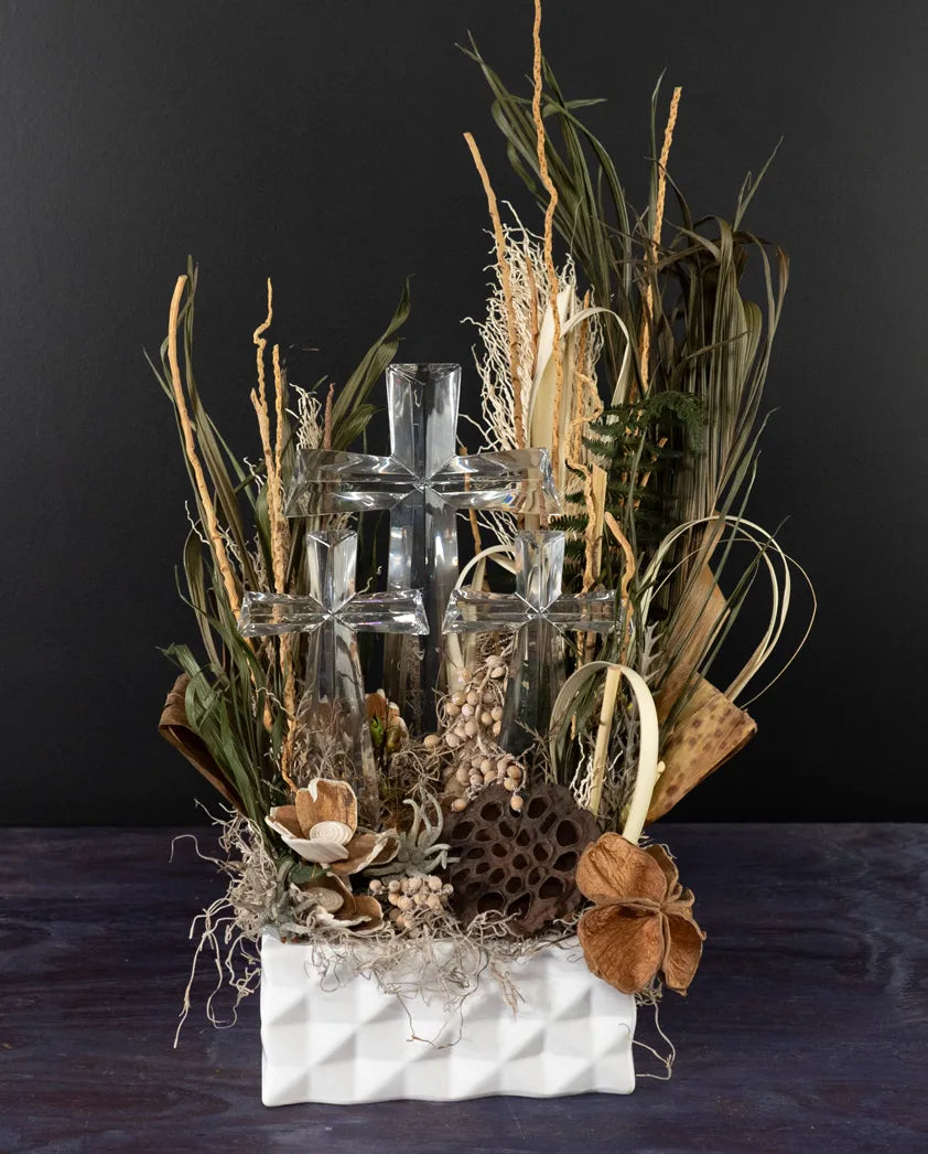 Preserved floral arrangement with crystal crosses from bloombudz in Paragould, AR