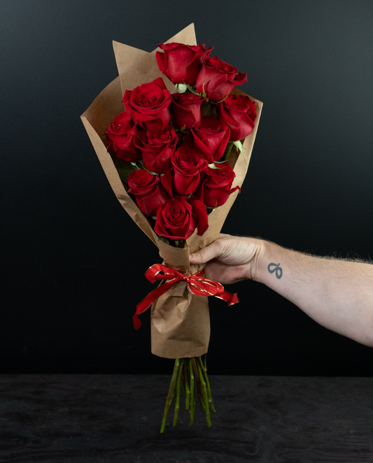 Wrapped Red Roses
